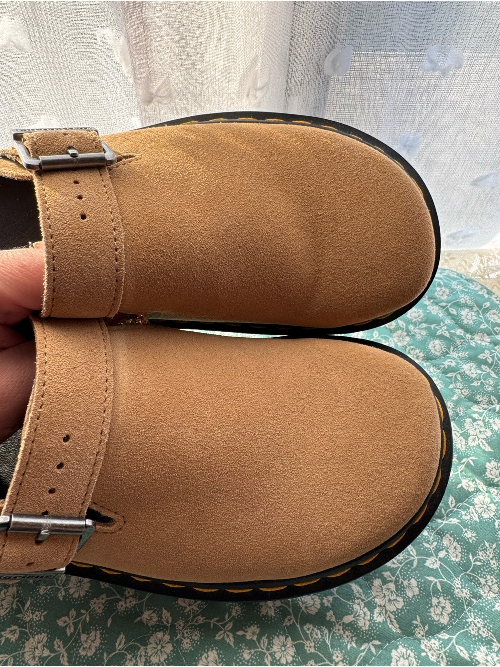Dr. Martens Tan Zebzag Suede Slip-On Buckle Clogs - Picture 3 of 7